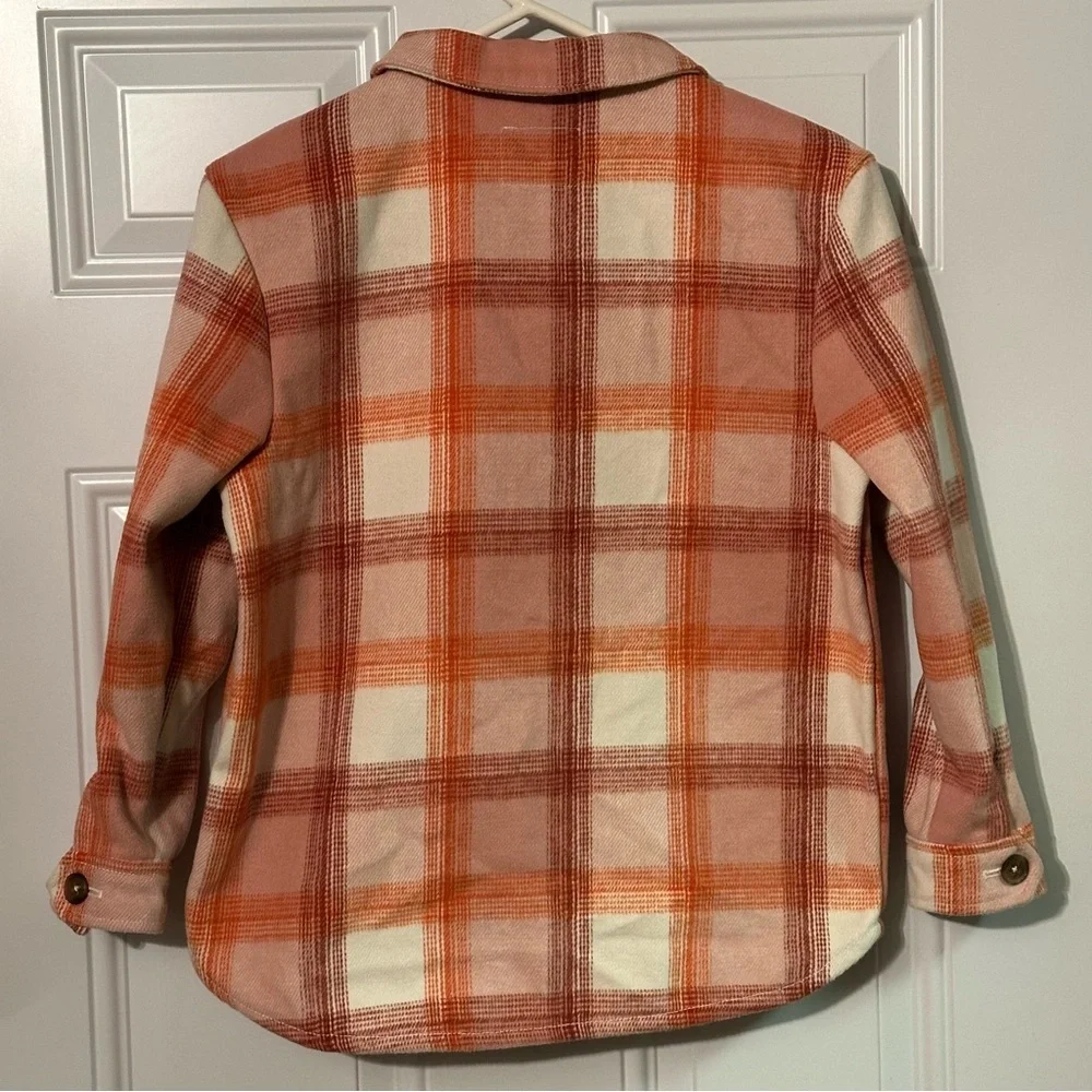 Old Navy Shacket Girls L 10/12 Pink Plaid Fleece Button Up Shirt Jacket Kids